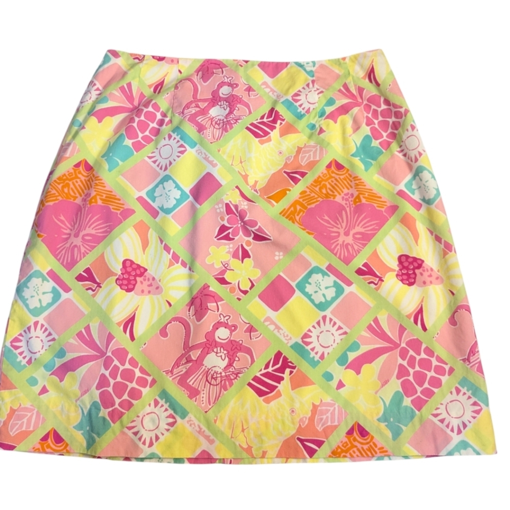 Lilly Pulitzer Rock a Hula Monkey Lined Skirt Sz 6 Back Zip Pocket Cotton - Picture 3 of 5